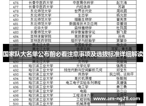 国家队大名单公布前必看注意事项及选拔标准详细解读